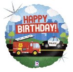 Folienballon Happy Birthday - Feuerwehr Polizei -  45 cm