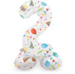Stand Up Folienballon Zahl 2 - Weiß Bunt -. 72 cm