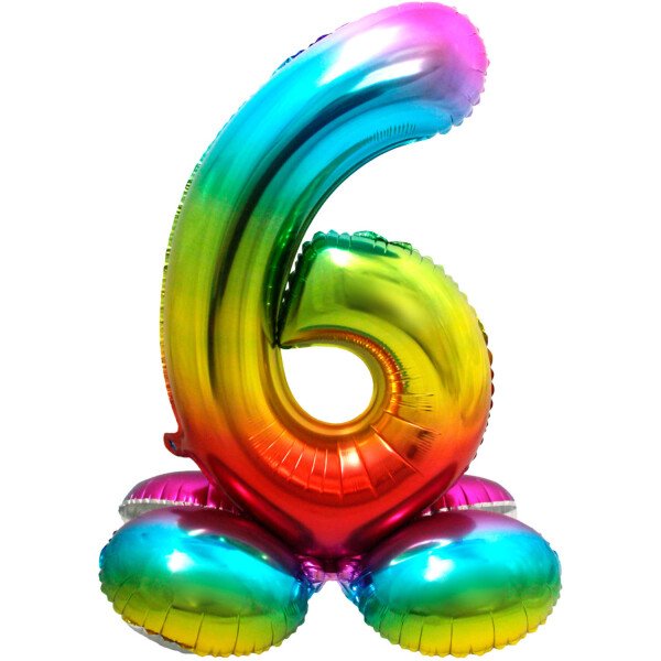 Stand Up Folienballon Zahl 6 - Regenbogen - 72 cm