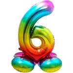 Stand Up Folienballon Zahl 6 - Regenbogen - 72 cm