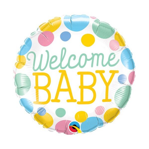 Folienballon Welcome Baby - Polka Dots - 45 cm