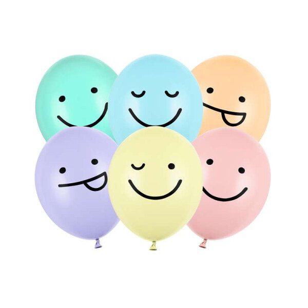6 Ballons Happy Face - Pastell - 30 cm