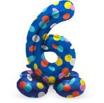 Stand Up Folienballon Zahl 6 - Bunte Punkte - 72 cm