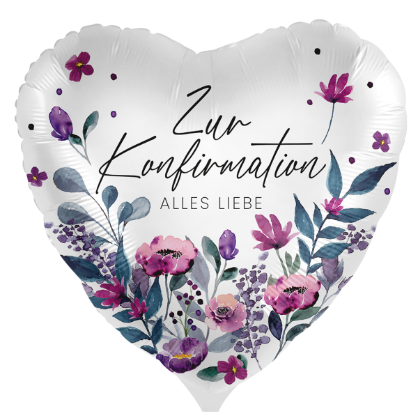 Folienherz Zur Konfirmation alles Liebe - Blumen - 43 cm