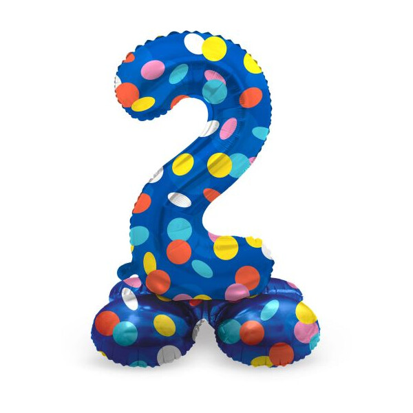 Stand Up Folienballon Zahl 2 - Bunte Punkte - 72 cm