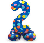 Stand Up Folienballon Zahl 2 - Bunte Punkte - 72 cm