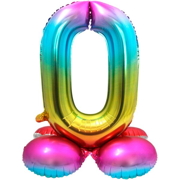 Stand Up Folienballon Zahl 0 - Regenbogen - 72 cm