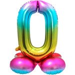 Stand Up Folienballon Zahl 0 - Regenbogen - 72 cm
