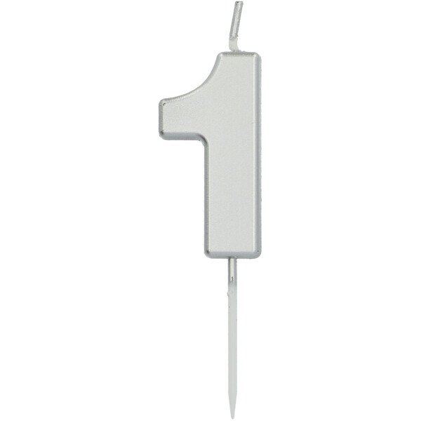 Zahlenkerze 1 - Silber - 8,5 cm