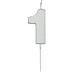 Zahlenkerze 1 - Silber - 8,5 cm