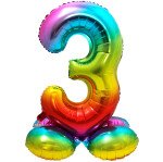Stand Up Folienballon Zahl 3 - Regenbogen - 72 cm