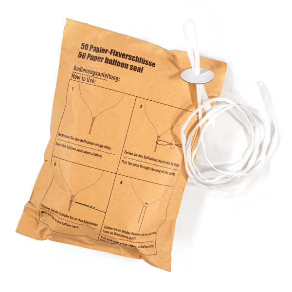 Ballonverschlüsse mit Band - Papier & Pappe -  für Gasbefüllung - 50 St.