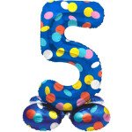 Stand Up Folienballon Zahl 5 - Bunte Punkte - 72 cm