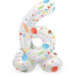 Stand Up Folienballon Zahl 6 - Weiß Bunt -. 72 cm
