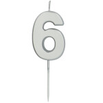 Zahlenkerze 6 - Silber - 8,5 cm