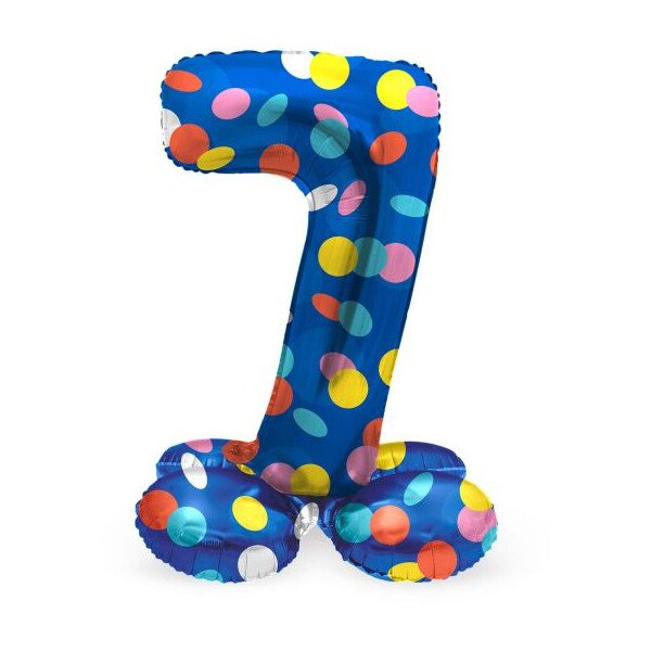 Stand Up Folienballon Zahl 7 - Bunte Punkte - 72 cm