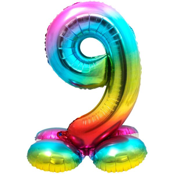 Stand Up Folienballon Zahl 9 - Regenbogen - 72 cm