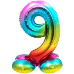 Stand Up Folienballon Zahl 9 - Regenbogen - 72 cm