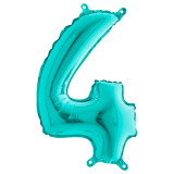 Ballongruß: Riesenzahl 4 - Türkis - 75 cm