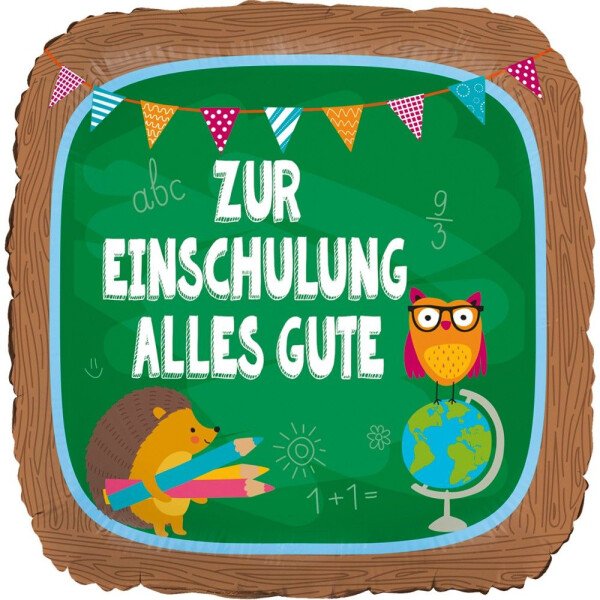 Folienballon Einschulung -  Igel Eule Globus - 45 cm