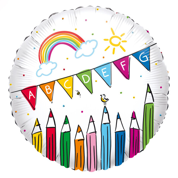 Ballongruß: Einschulung ABC - Weiß Bunt - 35 cm