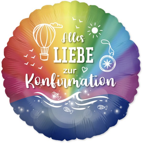 Ballongruß: Alles Liebe zur Konfirmation - Regenbogenfarben - 35 cm