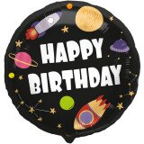 Folienballon Happy Birthday Weltall - Schwarz - 45 cm