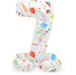 Stand Up Folienballon Zahl 7 - Weiß Bunt -. 72 cm