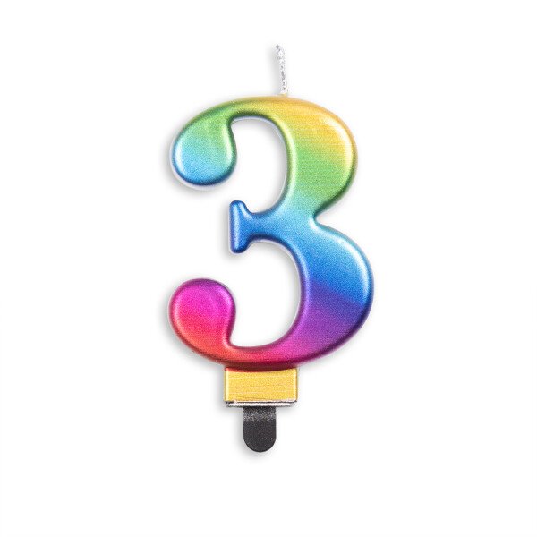 Zahlenkerze 3 - Regenbogen - 7,5 cm