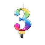 Zahlenkerze 3 - Regenbogen - 7,5 cm