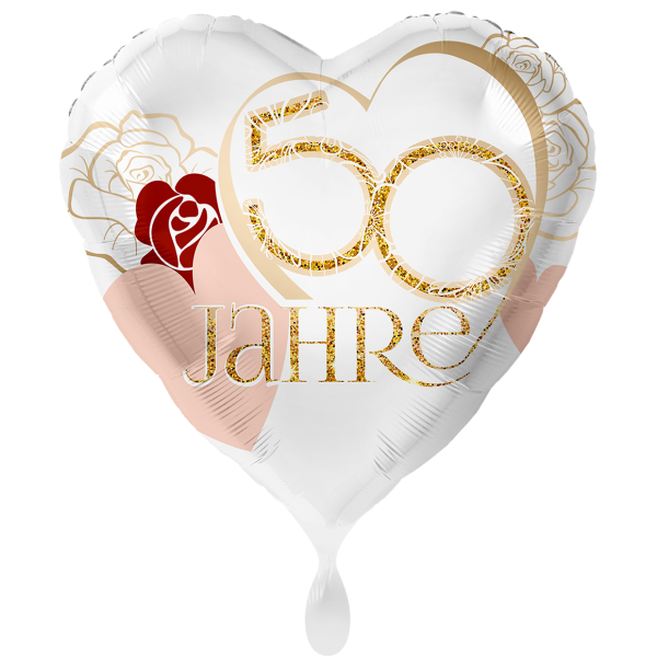 Folienherz 50 Jahre Rose - Gold Weiß - 45 cm