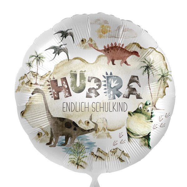 Folienballon Hurra Endlich Schulkind Dinosaurier - 43 cm