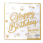 Servietten Happy Birthday - Weiß Gold - Motive - 33 x 33 cm - 20 St.