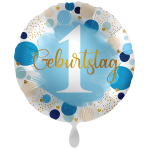 Folienballon 1 Geburtstag - Lucky Dots Blau -  45 cm