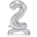 Stand Up Folienballon Zahl 2 - Silber - 70 cm