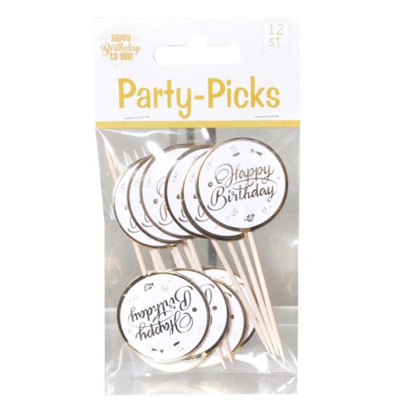 Picker Happy Birthday - Weiß Gold - 12 St.