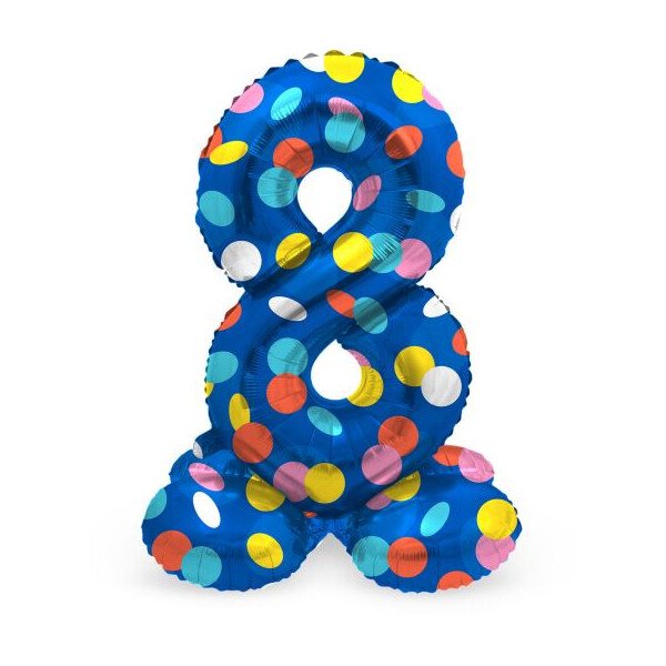 Stand Up Folienballon Zahl 8 - Bunte Punkte - 72 cm