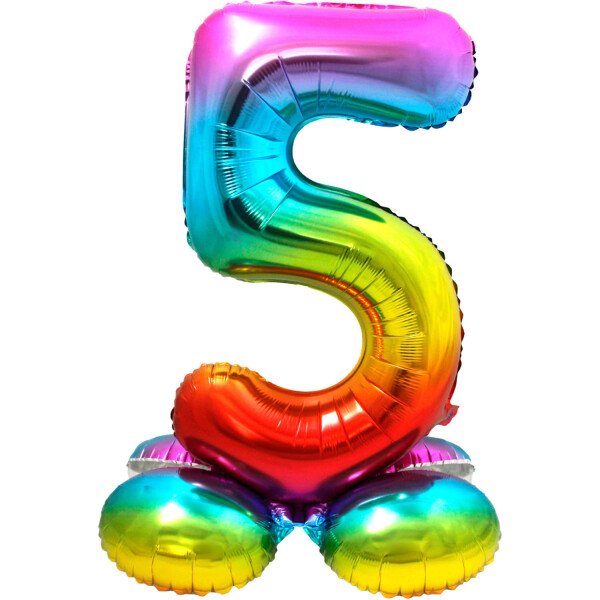 Stand Up Folienballon Zahl 5 - Regenbogen - 72 cm