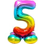 Stand Up Folienballon Zahl 5 - Regenbogen - 72 cm