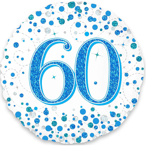 Folienballon 60 Konfetti - Blau Holografie -  45 cm