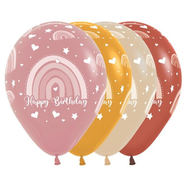 5 Ballons Happy Birthday - Boho Rainbow - 30 cm