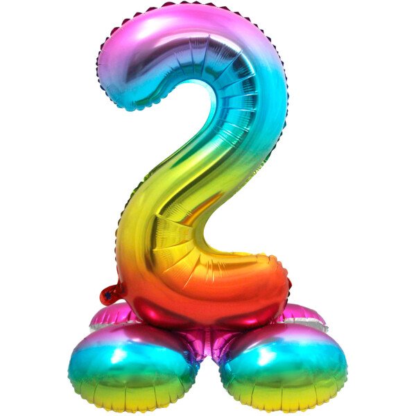 Stand Up Folienballon Zahl 2 - Regenbogen - 72 cm