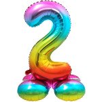 Stand Up Folienballon Zahl 2 - Regenbogen - 72 cm