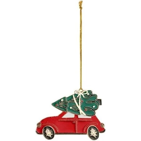 Anhänger Auto mit Tannenbaum - Metall - 9 cm