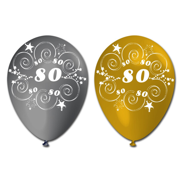 10 Zahlenballons 80 - Gold Silber - 30 cm