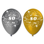 10 Zahlenballons 80 - Gold Silber - 30 cm