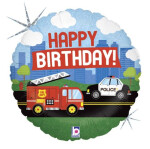 Ballongruß Happy Birthday - Feuerwehr Polizei - 35 cm