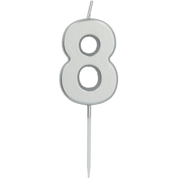 Zahlenkerze 8 - Silber - 8,5 cm
