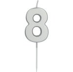 Zahlenkerze 8 - Silber - 8,5 cm