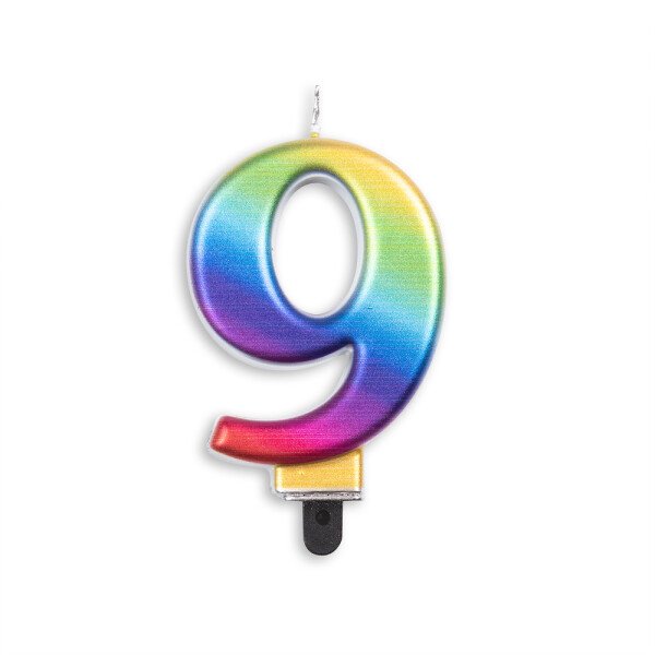 Zahlenkerze 9 - Regenbogen - 7,5 cm